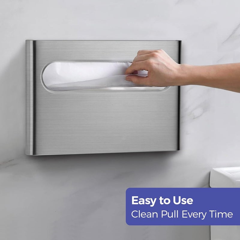 stardrix Slim Brushed Stainless Steel Toilet Seat Cover Dispenser – Designer Wall-Mount Holder with Curved Edges and Large Capacity for Single or 1/2 Fold Covers, Aesthetic and Modern Look - Image 4